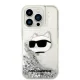 Karl Lagerfeld dėklas iPhone 14 Pro telefonui Liquid Glitter Choupette, sidabrinis