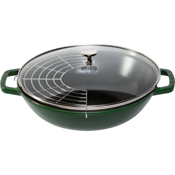 Staub ketaus vok keptuvė 30 cm su stiklo dangčiu, bazilikų žalia