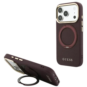 Guess Ring Stand 360 MagSafe case for iPhone 18 Pro / 17 Pro, burgundy