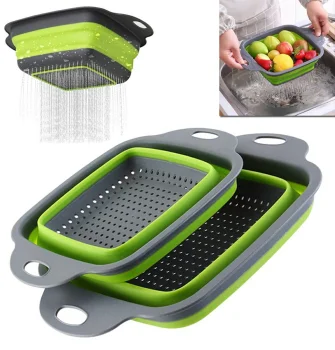 Foldable Plastic and Silicone Colander, Fruit and Vegetable Washing Basket, Set of 2