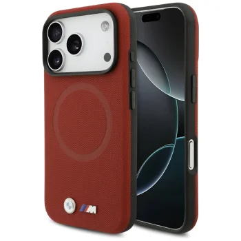 BMW dėklas iPhone 17 Pro telefonui M FW Metal Logo MagSafe, raudonas