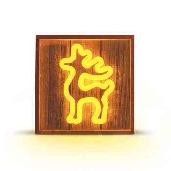 LED Neon Reindeer Light on Wood Base Forever Light FLNW01, Warm White