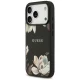 Guess Grained Flowers Classic Logo MagSafe dėklas, skirtas iPhone 17 Pro, juodas