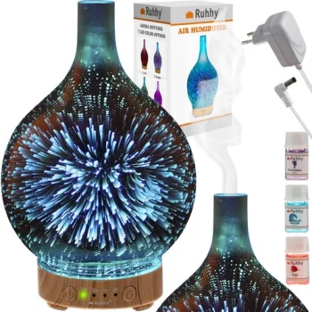Ruhhy Humidifier with Aromatherapy and LED Light, 100ml, Brown