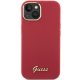 Guess Silicone Script Metal Logo & Frame dėklas iPhone 15 telefonui, raudonas