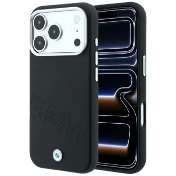 BMW Sign Inclined Deboss Letters MagSafe dėklas iPhone 17 Pro / 18 Pro, juodas