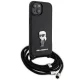 Karl Lagerfeld dėklas iPhone 15 telefonui Saffiano Ikonik Monogram, juodas