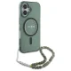 Guess dėklas iPhone 16 Plus telefonui IML Glitter MagSafe su perlų dirželiu, žalias