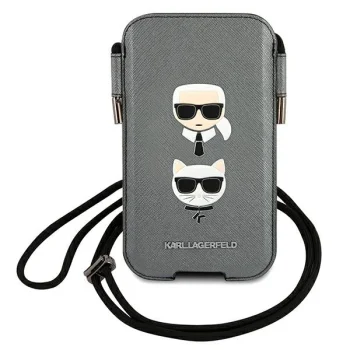 Karl Lagerfeld Saffiano Karl&Choupette Head telefono krepšelis, pilkas