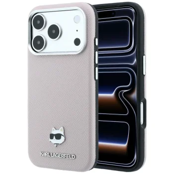 Karl Lagerfeld Grained Choupette Head Metal MagSafe dėklas iPhone 17 Pro / 18 Pro, rausvas