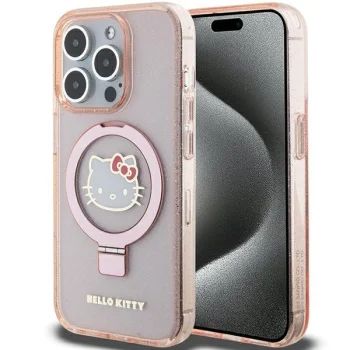 Hello Kitty Ring Stand Glitter MagSafe Case for iPhone 15 Pro, Pink