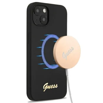 Guess Silicone Script MagSafe dėklas skirtas iPhone 13 6.1", juodas