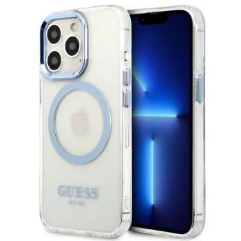 Guess Metal Outline MagSafe dėklas Apple iPhone 13 Pro, mėlynas