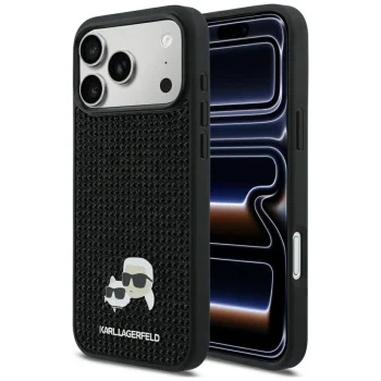 Karl Lagerfeld Rhinestones Karl&Choupette Pin Case for iPhone 17 Pro Max, Black