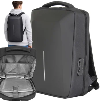 Anti-Theft Business Laptop Backpack with Combination Lock and Hard Shell, 15L, Black