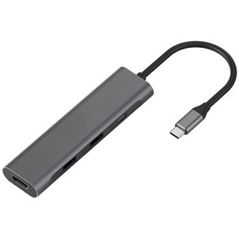 Extra Digital USB-C šakotuvas (2x USB 3.0, HDMI, USB-C PD), pilkas