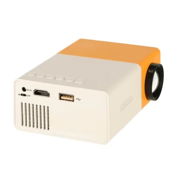 Mini Portable LED Projector 1080P Supported 24-60" HDMI USB, white and orange