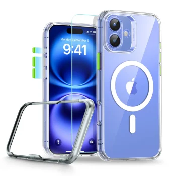 ESR Classic Pro Set HaloLock dėklas ir apsauginis stiklas iPhone 16, skaidrus