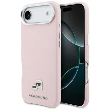 Karl Lagerfeld Karl & Choupette Head Pins Saffiano MagSafe iPhone Air Case - Pink