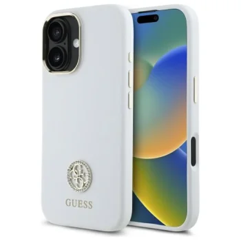 Guess GUHCP16SM4DGPH iPhone 16 6.1" white hard case Silicone Logo Strass 4G