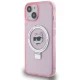 Karl Lagerfeld dėklas iPhone 15 su MagSafe ir stovu Choupette Head, rožinis