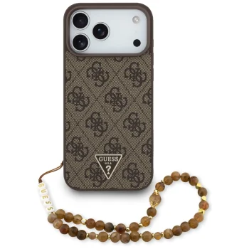 Guess 4G Strap Triangle Logo MagSafe dėklas iPhone 17 Pro Max, rudas