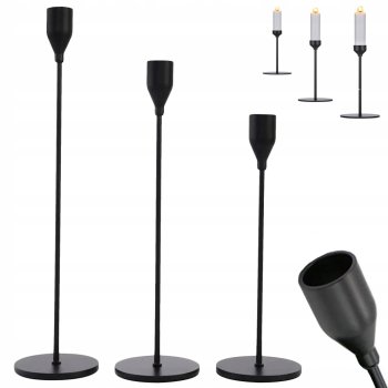 Juodų metalinių žvakidžių rinkinys Glamour, 3 vnt.