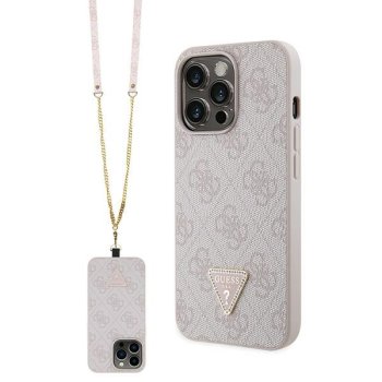 Guess iPhone 13 Pro Case PU Leather Metal Logo Strass Crossbody, Pink