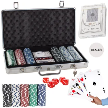 Pokerio rinkinys Texas Hold’em, 300 žetonų aliumininiame lagamine