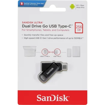 USB atmintinė SanDisk Ultra Dual Drive Go 256GB USB Type-C SDDDC3-256G-G46, juoda