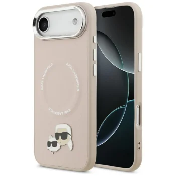 Karl Lagerfeld Karl & Choupette Pins MagSafe dėklas telefonui iPhone, rožinis