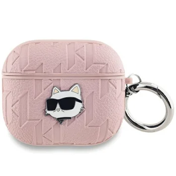 Karl Lagerfeld dėklas, skirtas AirPods 3, Monogram Choupette Head, rožinis