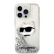 Karl Lagerfeld dėklas iPhone 14 Pro Max telefonui Liquid Glitter Choupette, sidabrinis