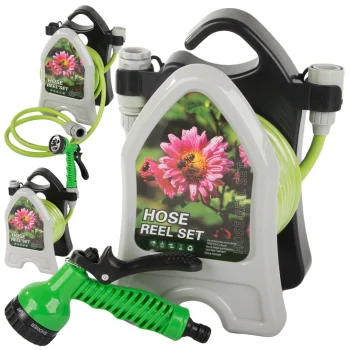 Garden Hose on Stand with 7-Pattern Spray Gun and Quick Connectors, 10m