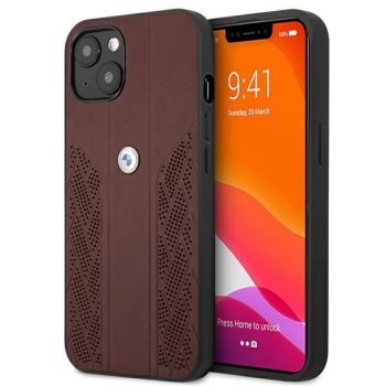 BMW dėklas iPhone 13 mini, Leather Curve Perforate, raudonas
