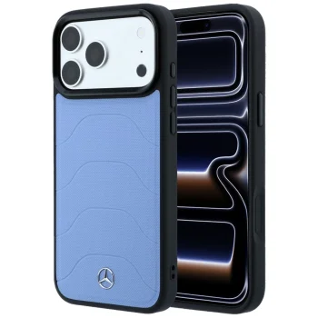 Mercedes-Benz Leather Mesh with Bow Line MagSafe dėklas iPhone 18 Pro / 17 Pro, mėlynas