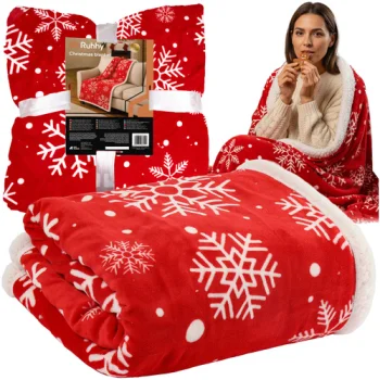 Ruhhy Christmas Flannel Blanket 130x170 cm, White/Red