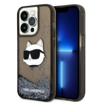 Karl Lagerfeld dėklas iPhone 14 Pro telefonui Liquid Glitter Choupette, juodas