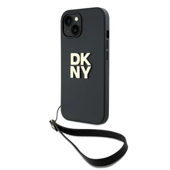 DKNY dėklas, skirtas iPhone 15 Plus su riešo dirželiu, juodas
