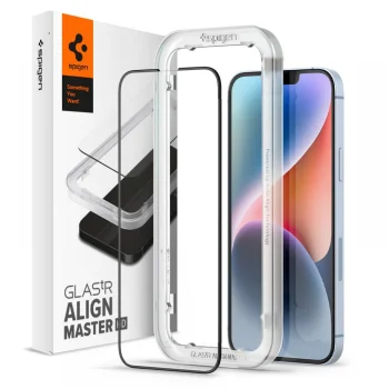 Apsauginis stiklas Spigen ALM Glass FC telefonams iPhone 13 / 13 Pro / 14, juodas