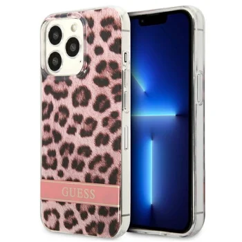 Guess Leopard dėklas iPhone 13 Pro / 13 telefonui, rožinis