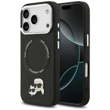 Karl Lagerfeld dėklas iPhone 17 Pro su MagSafe, Karl&Choupette Heads, juodas