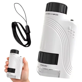 Kišeninis mikroskopas 60x-120x su LED ir UV apšvietimu