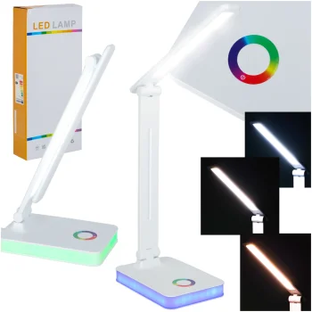Sulankstomas LED stalinis šviestuvas su RGB apšvietimu ir USB, baltas