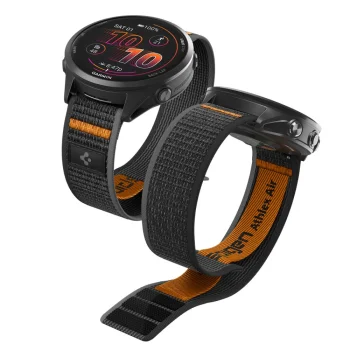 Spigen Athlex Air laikrodžio dirželis Garmin 22 mm Quick Release, juodas ir oranžinis