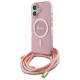 Guess dėklas iPhone 16 telefonui Crossbody Cord Script MagSafe, rožinis