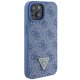 Guess Leather 4G Triangle Strass dėklas iPhone 15 telefonui, mėlynas
