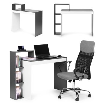 ModernHome CHDK07-DG kompiuterio stalas su 4 lentynomis, pilkas