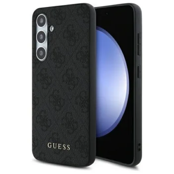 Guess Samsung Galaxy S24 FE dėklas 4G Metal Gold Logo, pilkas