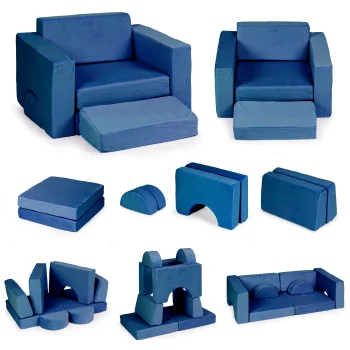 ECOTOYS modulinė vaikiška žaidimų sofa su 8 pagalvėlėmis, mėlyna